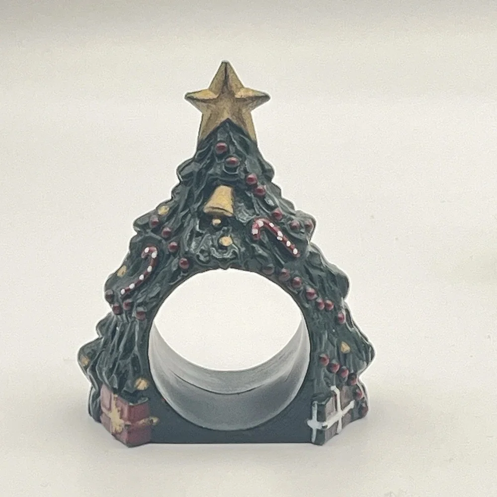 Christmas Napkin Rings Christmas Tree Shape Gold‎ Star Resin 3